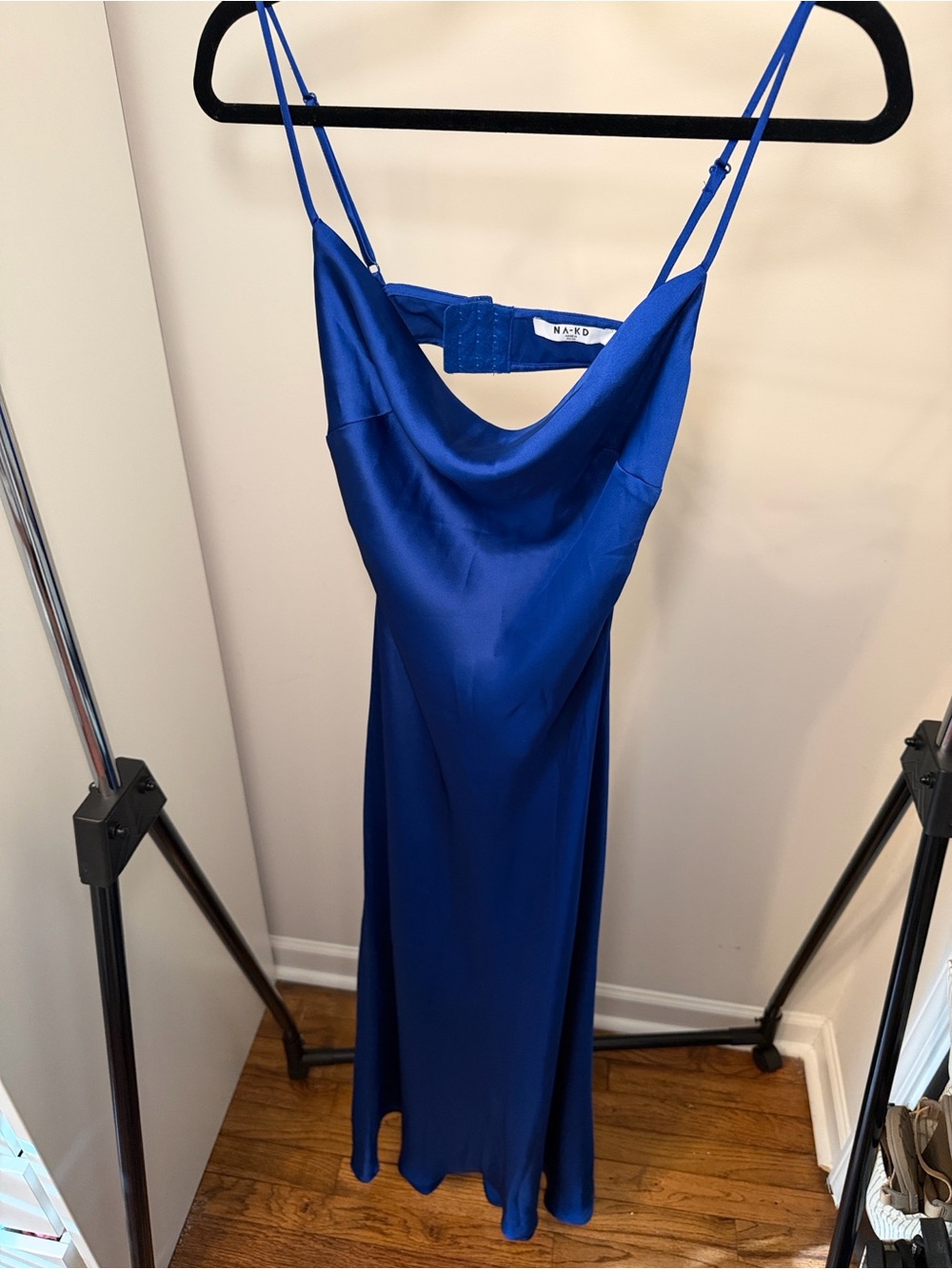 NA-KD Cowl Neck Satin Maxi Dress in Royal Blue